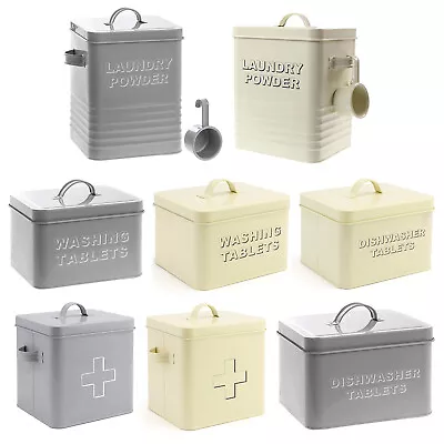 Retro Home Storage Tin Canisters Dishwashing Laundry Powder Container With Lid • £11.95