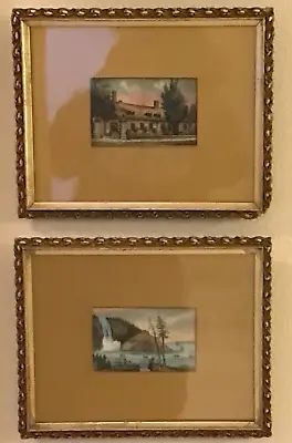 Pair Antique CANADA Paintings Quebec & Falls  W. BAKER  Miniature Ca. 1880 • $215.91