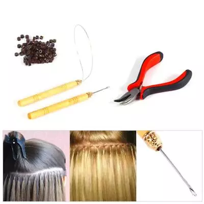 For Micro Rings Loop Hair Extensions Tool Kit +100 Silicone Beads Set • £7.79