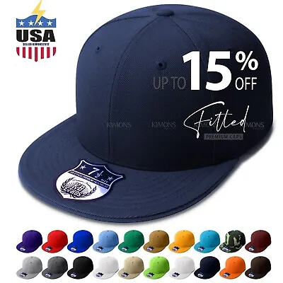 Premium Solid Fitted Baseball Cap Hat Blank Plain Flat Bill 9-Sizes Trucker • $13.86