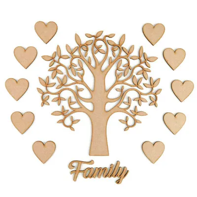Family Tree Set MDF Laser Cut Wooden Craft Blank Shapes Wedding Love Hearts Gift • £3.65