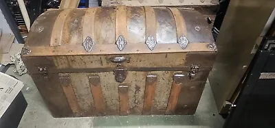 19th Century Domed Top Steamer Trunk Late 1800a Yale And Towne Latch Antique  • $299