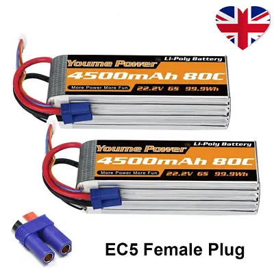 2pcs Youme 22.2V 4500mAh LiPo Battery 6S For RC Airplane Car Truck Drone Boat • £109.99
