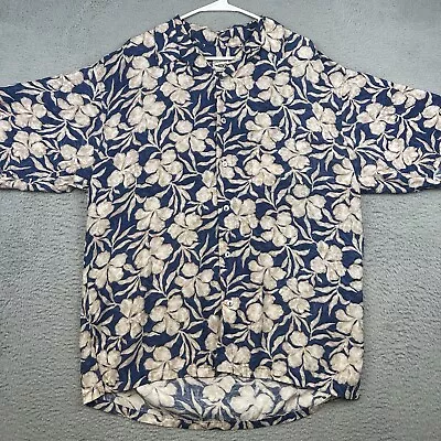 Straight Down Shirt Mens Large Blue Beige Hawaiian Floral Rayon Relaxed Golf USA • $19.95