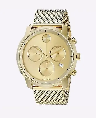 Brand New Movado Bold Men’s PVD Yellow Gold 44mm Mesh Band Watch 3600372 • $449