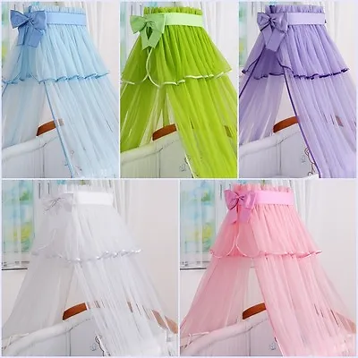 Luxury Baby Cot Bed Canopy Drape Net With Decorative Bow Green Pink Blue White • £14.99