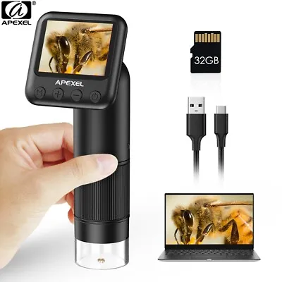 $63.99 • Buy APEXEL 800X Handheld DigitalMicroscope 2”LCD Screen Adjustable Light+SD Card USB