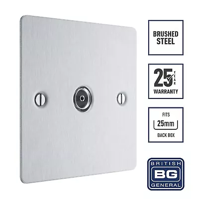 TV Aerial Socket Coaxial 1 Gang TV / FM Premium Brushed Steel Finish - BG • £6