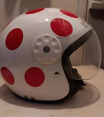 🚨🔥Vintage HCI Open Face Fiberglass Motorcycle Helmet  White/Red Ladybug  • $299.99