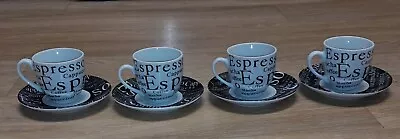 Gibson Expressions 8 Piece Espresso Cappuccino 2 Oz Cups Saucers White Black • £38.58