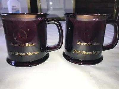 2 MERCEDES-BENZ John Sisson Motors ADVERTISING MUG Purple/Gold GLASS Made In USA • $30