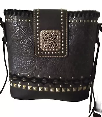 Montana West Genuine Leather Floral Tooled Fringe Studded Cross Body Handbag • $40