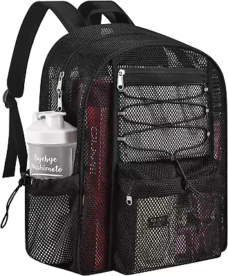Mesh Backpack Heavy Duty For School 24L Large Mesh Bookbag For Adults Black Me • $34.99