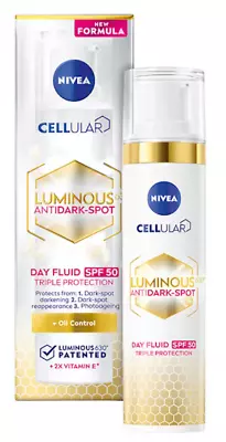 NIVEA LUMINOUS DAY FLUID TRIPLE PROTECTION Anti- DARK SPOTSPF50 + Oil ControlNEW • £14.99