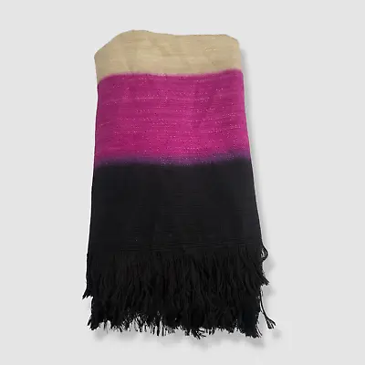 $236 Bajra Women's Purple Tri-Color Striped Cashmere Scarf • $75.58
