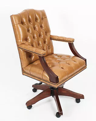 Bespoke English Handmade Gainsborough Leather Desk Chair Tan • £1350