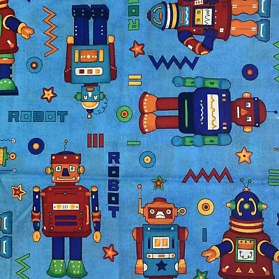 Cranston Fabulous Fabric Colorful Robots Kid's Room Decor Blue 44x36.5 • $12.99