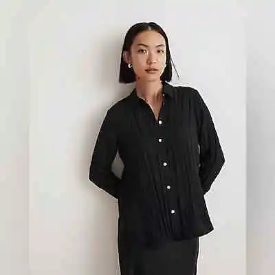 Madewell Black Crinkled Button-Up Shirt Size S NN598 • $27.50
