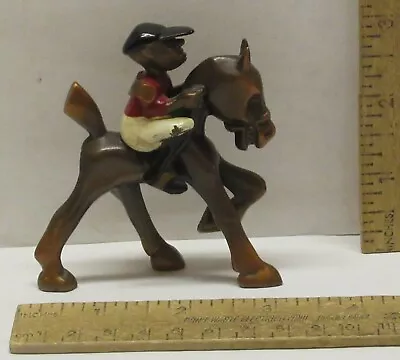 RACE HORSE And JOCKEY Caricature FIGURINE - Souvenir - BRONZE - Vintage • $65.10