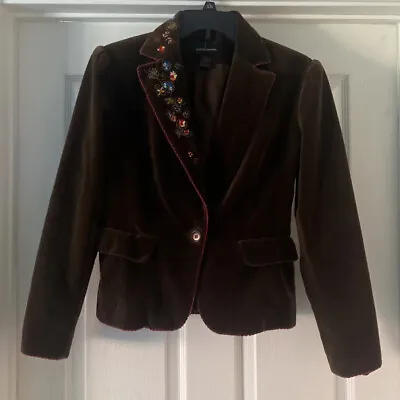 MODA International Brown Embroidered Cotton Jacket Size 6 Suede-Like Feel/Look • $29.99