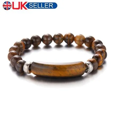 £5.23 • Buy Natural Tiger's Eye Crystal Bead Men Women Lucky Charm Energy Bracelet Bangle UK