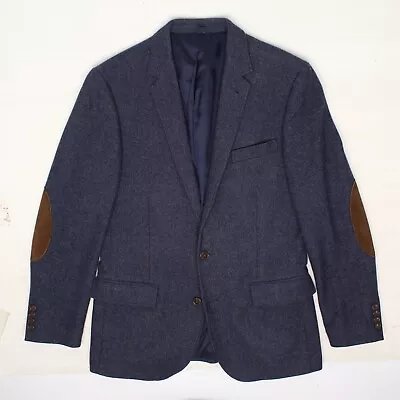 J Crew Mens Tweed Sport Coat 38R Dark Blue Wool Blend Suede Elbow Patch Jacket • $109.99