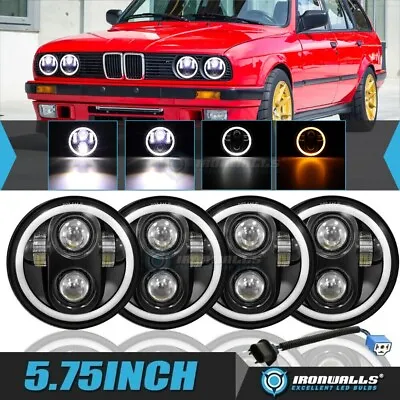 4x 5.75  5-3/4 LED Headlights Hi-Lo Angel Eyes For BMW 325i 528i 535i 735i E30 • $96.99