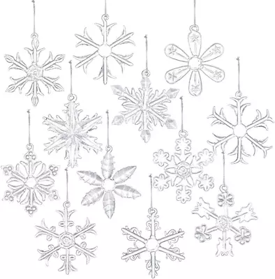 Clear Glass Snowflake Ornament Winter Christmas Tree Hanging Decorations (12 Pie • $28.61