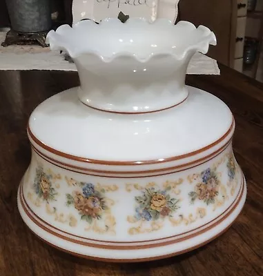 Abigail Adams Floral Hurricane Lamp Shade Milk Glass Quoizel 7  Fitter VTG • $49.99