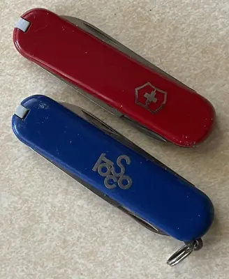 Vintage Victorinox Switzerland Stainless Rostfrei Pocketknifes 2 Red Blue 2-1/4  • $24.95