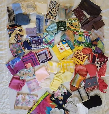 Vintage 54 Scarf Lot Head Scarf Neck Tie Wrap Silk Acetate Wool • $77.52