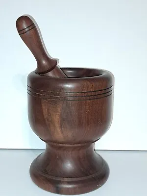 Mortar & Pestle Mahogany Wood Spice Crusher Huge Heavy Hand Made Signed A.S. • $95