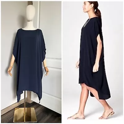 NWT $129 J.Jill Wearever Collection Sz LP Navy Blue Hi Low Caftan Shift Dress • $39.99