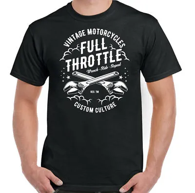 Biker T-Shirt Motorbike Motorcycle Full Throttle Mens Chopper Cafe Racer • £10.99