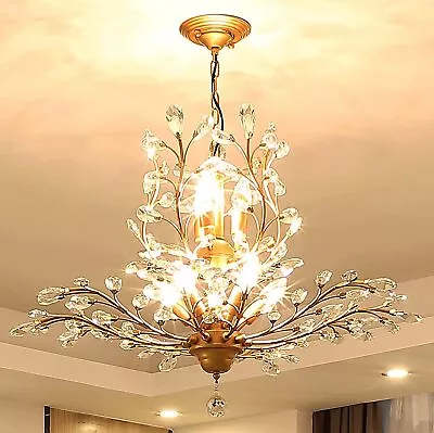 Vintage Pendant Light Gold K9 Crystal Chandelier Ceiling Light For Bedroom Deco • $160.99