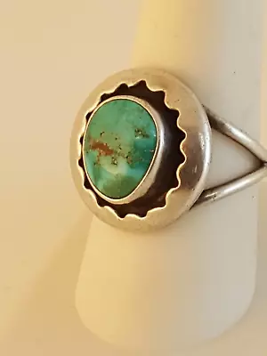 Vintage Navajo Royston Turquoise Sterling Silver Ring Sz 9 1/4 Shadowbox • $69.95