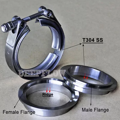 DeepFlow Exhaust Downpipe V-Band Clamp & 1.75inch Stainless Steel M/F Flange Kit • $17.90