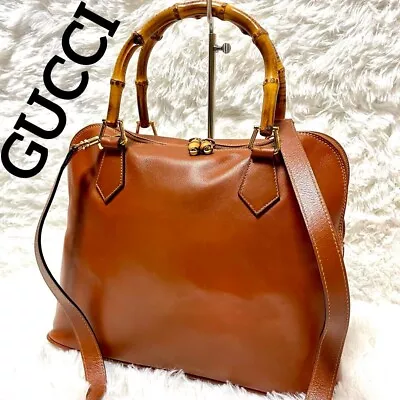 Vintage Old Gucci Leather Bamboo Handbag Shoulder Bag Brown Made In Italy • $198