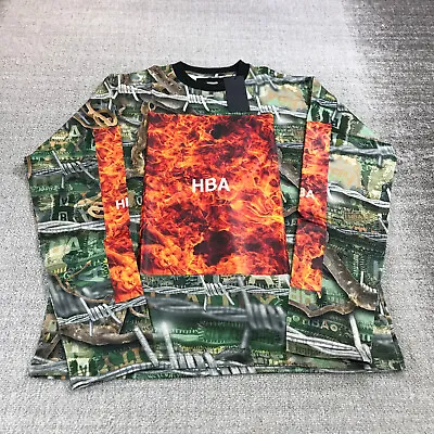 HBA Shirt Mens Medium Flames HBA Spell OUt Camo Green Hood By Air Black • $148.88