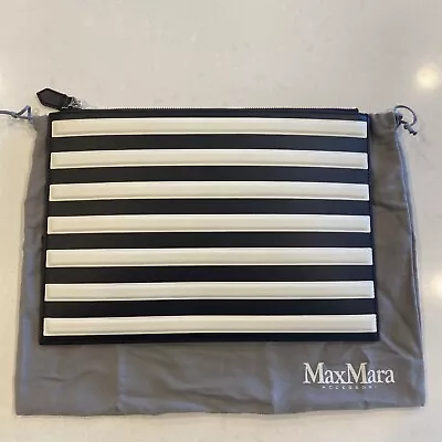 £94.08 • Buy Max Mara Clutch Bag Black & White Stripe￼ Authentic Large Beautiful Leather￼