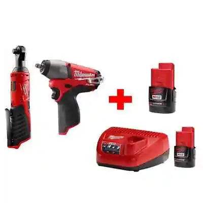 Milwaukee Ratchet 3/8  12-V Li-Ion Cordless+3/8  Impact Wrench Combo Kit(2-Tool) • $417.74