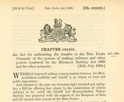 £10.09 • Buy Antique Act Of Parliament Bute Docks Making Railways Rhymney 1890 Politics
