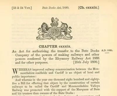 £10.09 • Buy Antique Act Of Parliament Bute Docks Making Railways Rhymney 1890 Politics