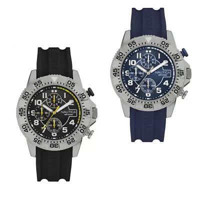 Mens Watch NAUTICA NSR 104 Chrono Silicone Blue Black Sub 100mt New Collection • £97.19