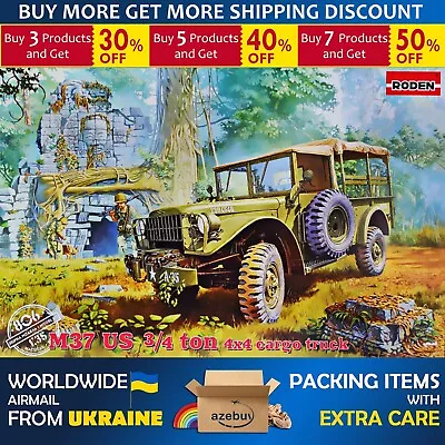 Dodge M37 US 3/4 Ton 4x4 Cargo Truck USA 1/35 Scale Plastic Model Kit RODEN 806 • $56.75