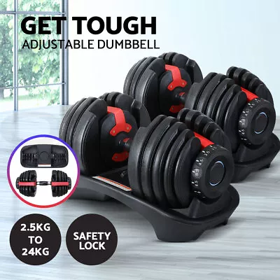Everfit 2Pcs 24kg Adjustable Dumbbell Weight Dumbbells Plates Home Gym Exercise • $269.95