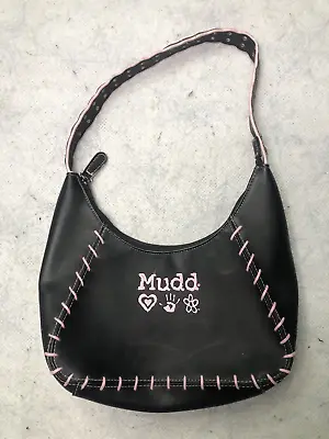 Vintage Y2K MUDD Spellout Pink Stitched Logo Black Shoulder Bag Strap Tote Purse • $29.99