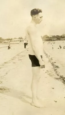 J633  Original Vintage Photo MAN IN SWIM SUIT BEACH GOERS C Early 1900's • $5.50
