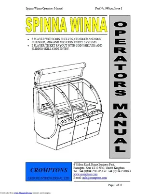 £19.99 • Buy Elaut Cromptons Machine - Spinna Winna Manual - Arcade Machine - Coin Operated