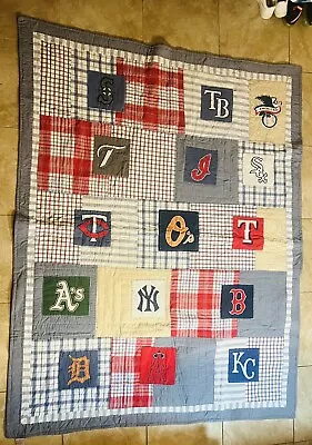 Pottery Barn Kids Twin Blue MLB Major League Baseball Teams Quilt Only • $59.95